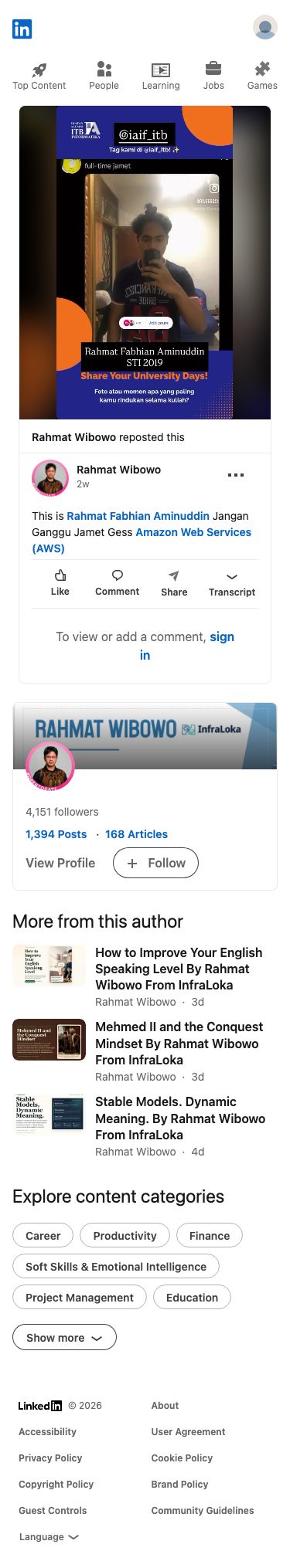 Rahmat Wibowo mockingly identified someone as Rahmat Fabhian Aminuddin and taunted others not to bother them, tagging Amazon Web Services.