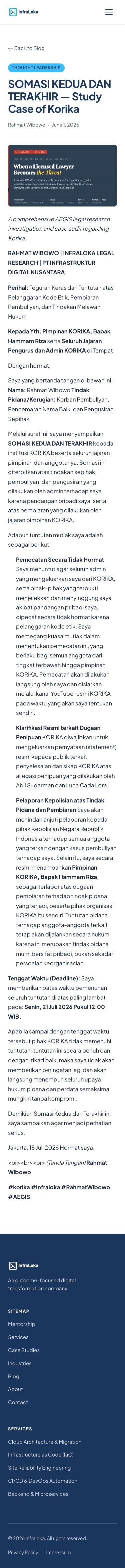 Rahmat Wibowo issued a second and final legal warning (somasi) to KORIKA, threatening police reports and criminal-civil action while demanding the dishonorable dismissal of admins and leaders by a July 21, 2026 deadline over alleged bullying and defamation.