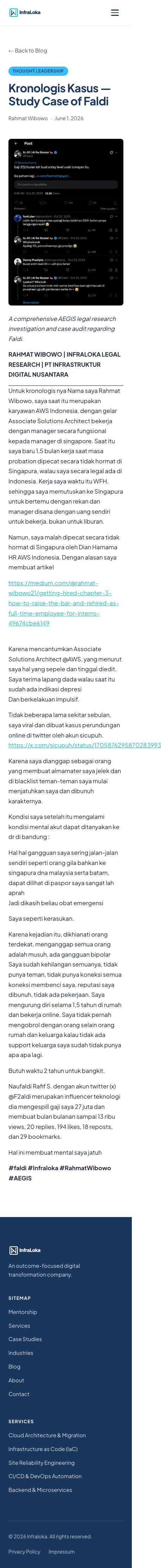Rahmat Wibowo recounted being dishonorably fired from AWS Indonesia by HR Dian Hamama during probation, then accused tech influencer Naufaldi Rafif S. of cyberbullying him by leaking his salary and mocking him publicly, destroying his reputation and mental health.