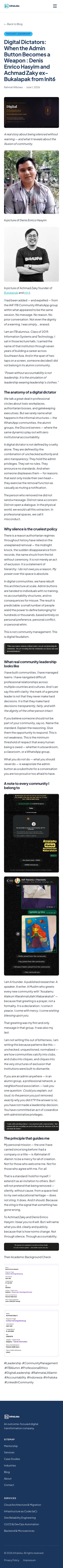 Rahmat Wibowo publicly accused Achmad Zaky and Denis Enrico Hasyim of abusing admin power by silently removing him from the IAIF ITB alumni WhatsApp group, branding them 'digital dictators' who committed cowardice with administrative privileges.